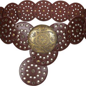 Women Vintage Leather Western Disc Waist Belt for Dress and Jeans